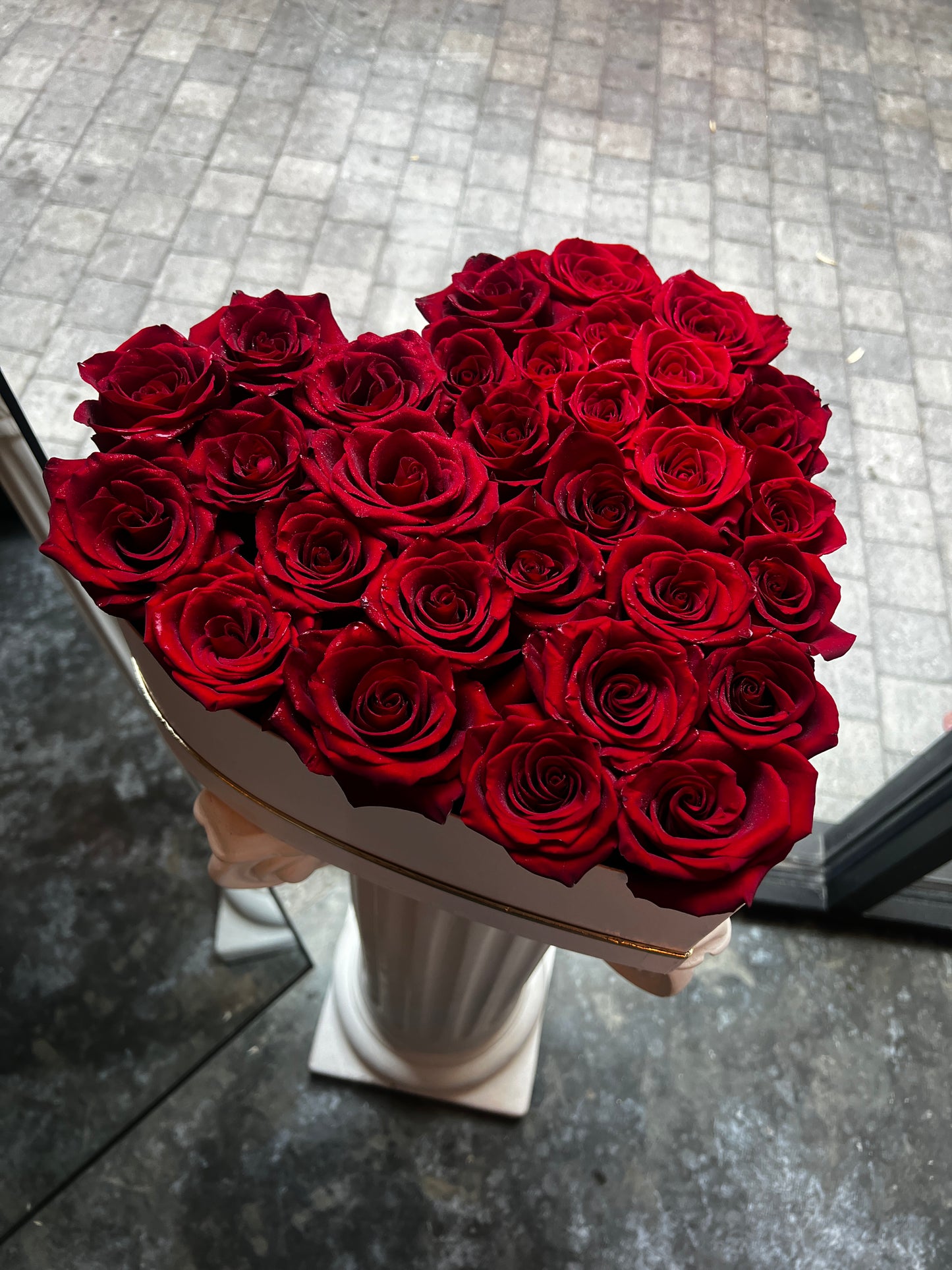 Heart box of red roses