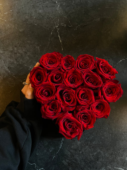 Heart box of red roses